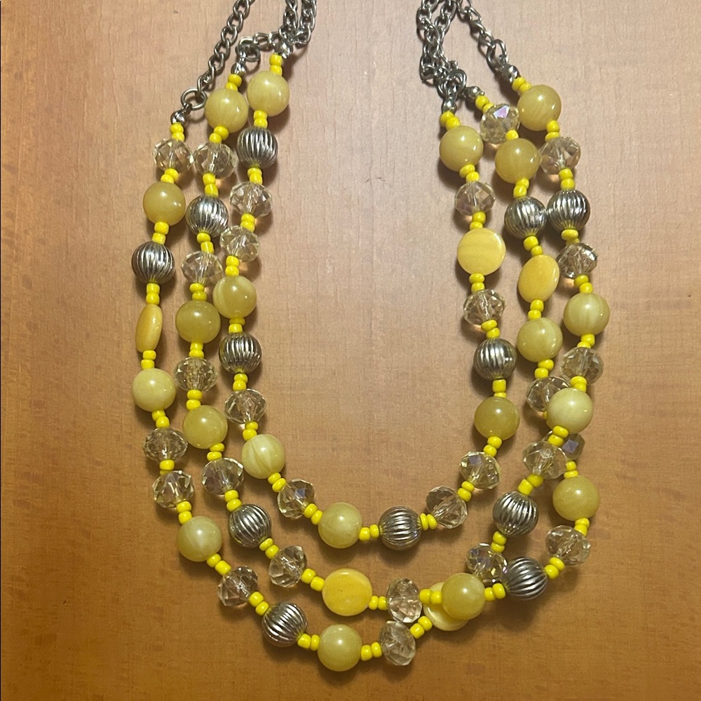 Jules C Yellow Multi-Strand Beaded Necklace with Silver Accents